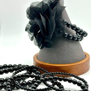 Set of Stacked 1920's Flapper Style Black Beaded Bracelets